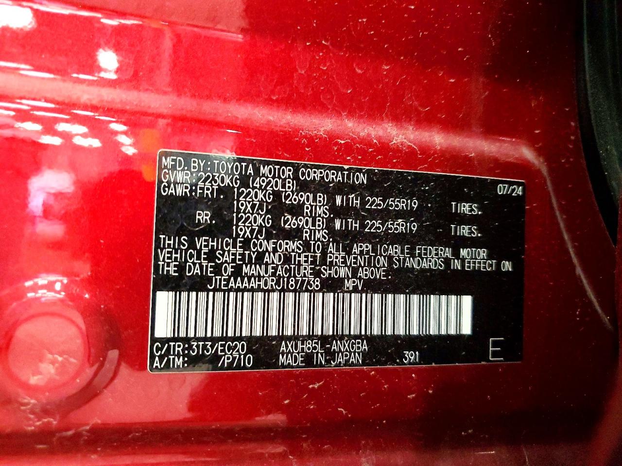 2024 Toyota Venza Nightshade Edition Red vin: JTEAAAAH0RJ187738