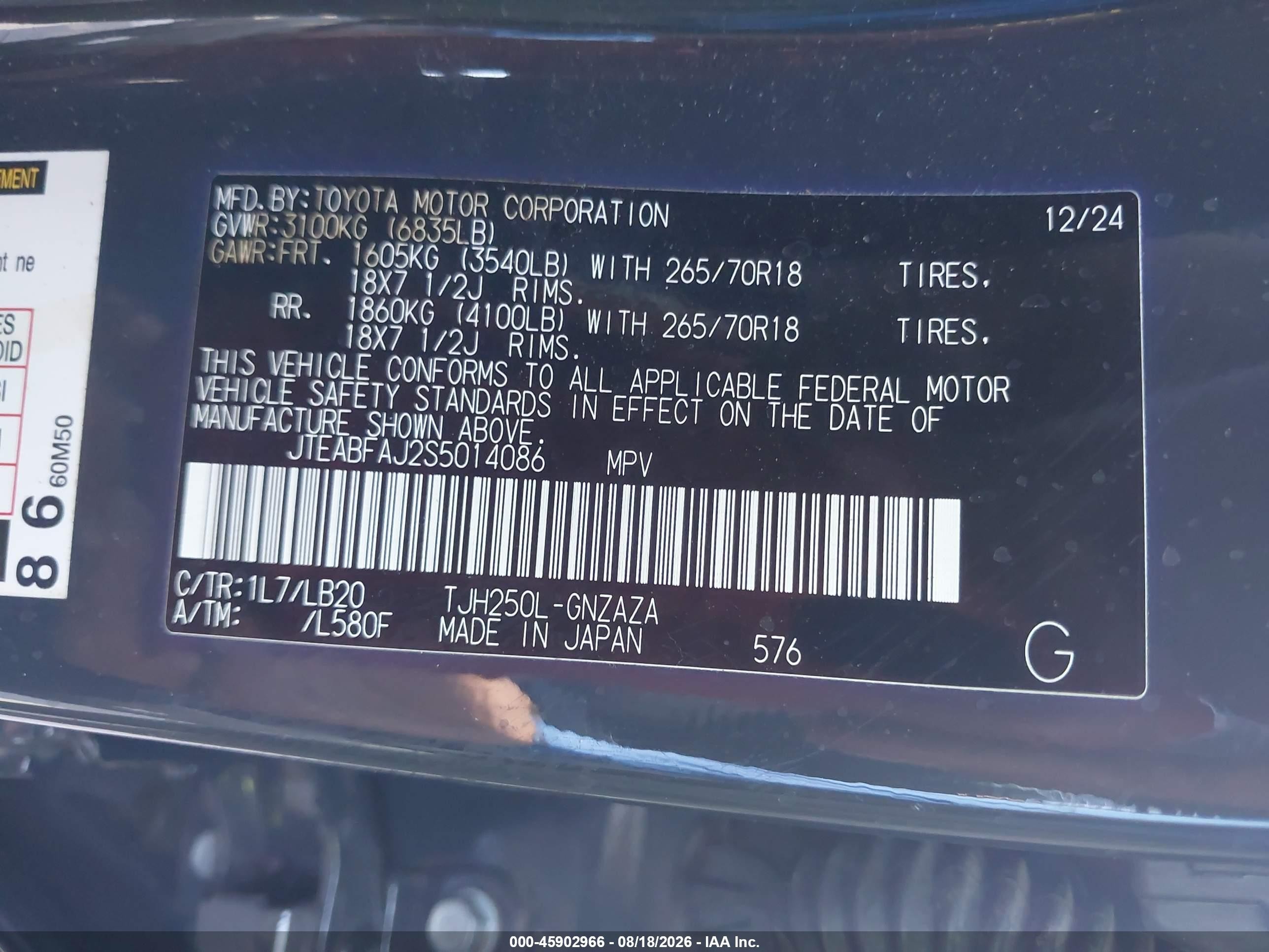 2025 Toyota Land Cruiser   Black vin: JTEABFAJ2S5014086