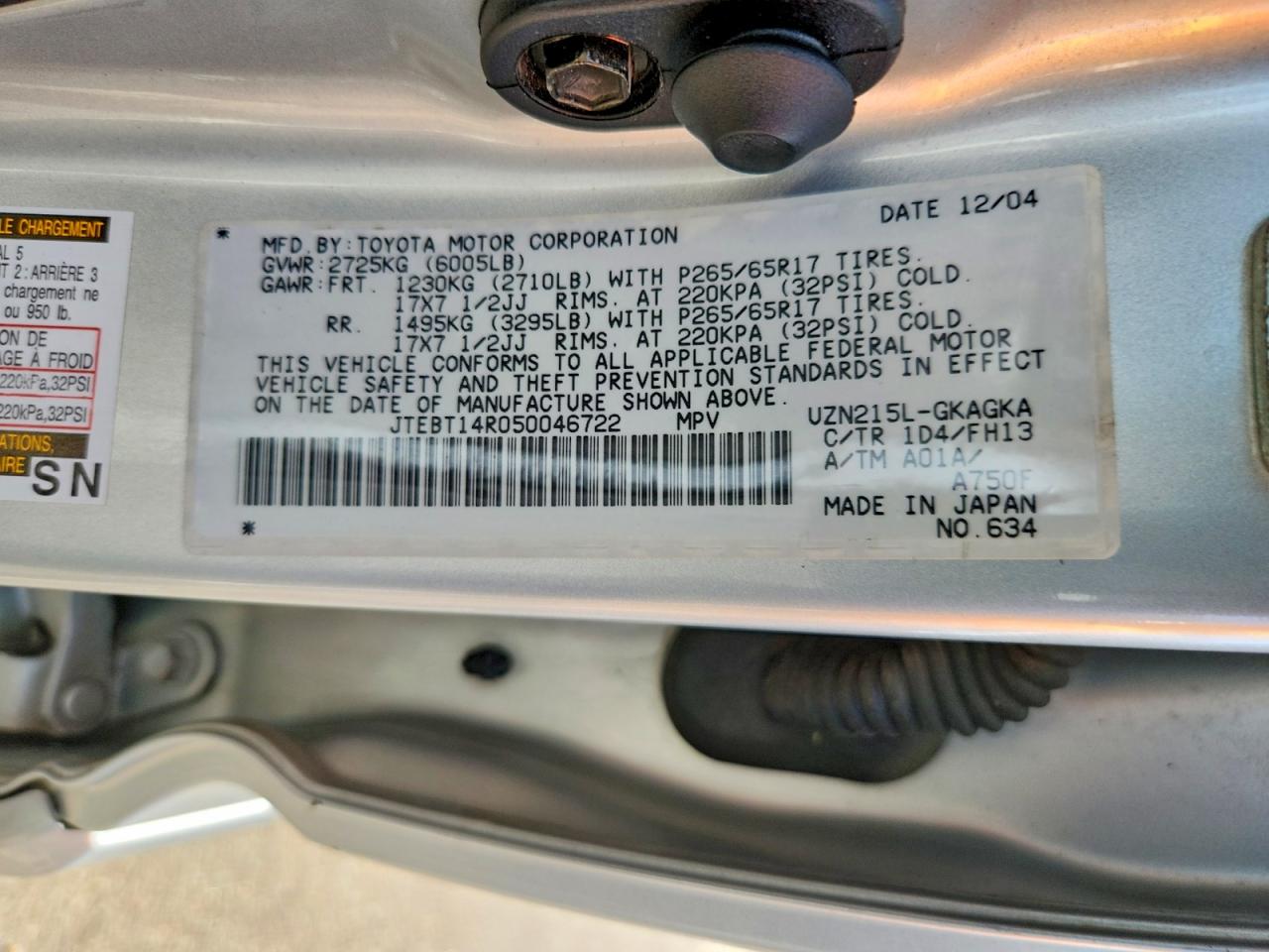 2005 Toyota 4runner Sport Edition Silver vin: JTEBT14R050046722