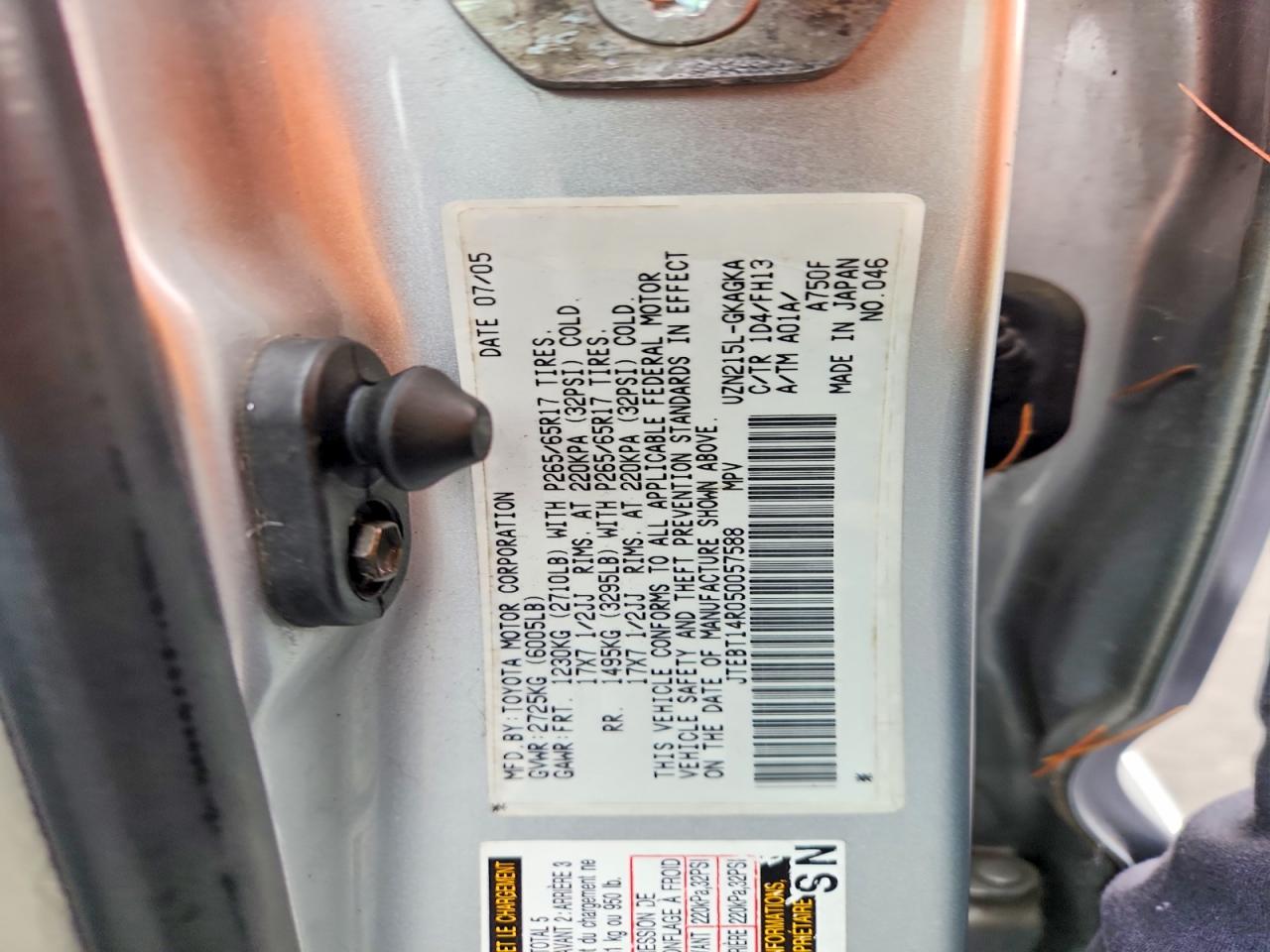 2005 Toyota 4runner Sport Edition Silver vin: JTEBT14R050057588