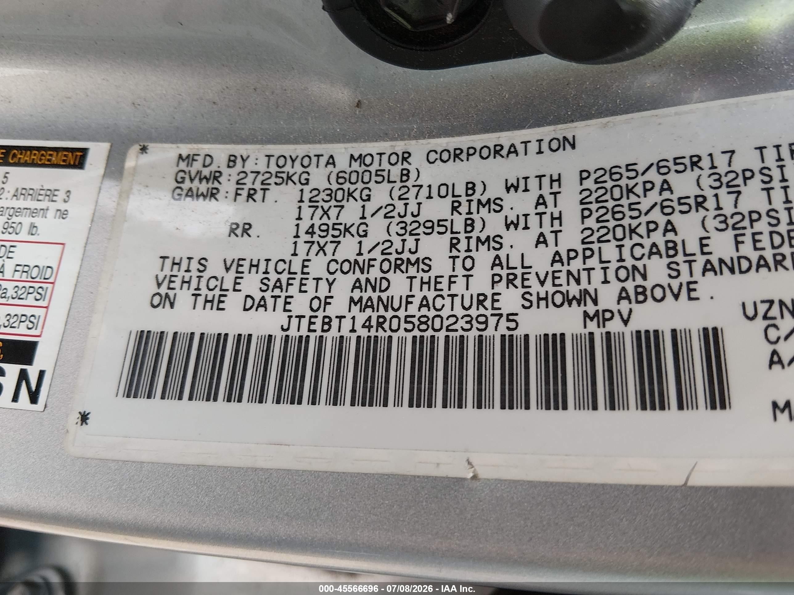 2005 Toyota 4runner Sr5 V8 Silver vin: JTEBT14R058023975