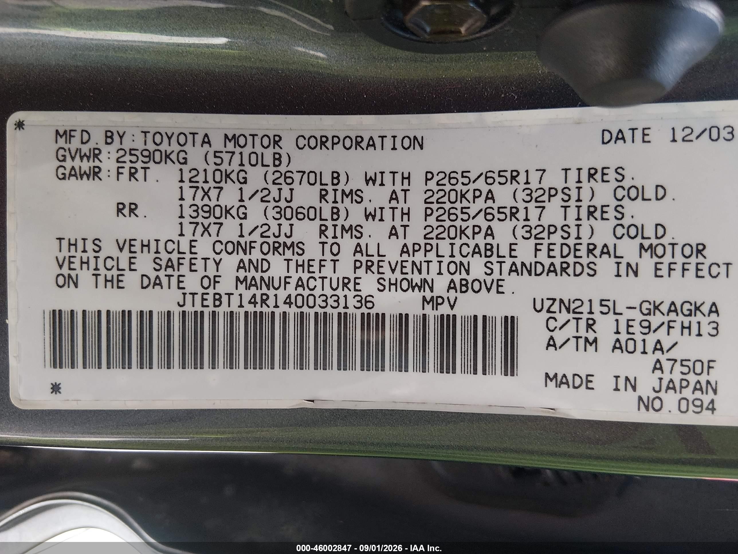 2004 Toyota 4runner Sr5 Sport V8 Gray vin: JTEBT14R140033136