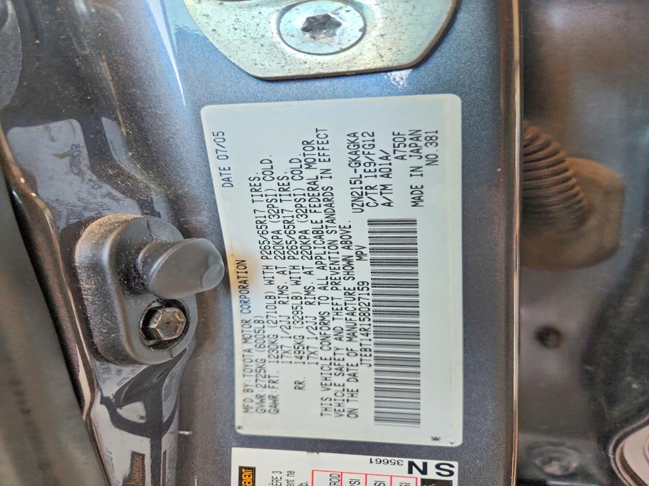 2005 Toyota 4runner Sr5 Gray vin: JTEBT14R158027159