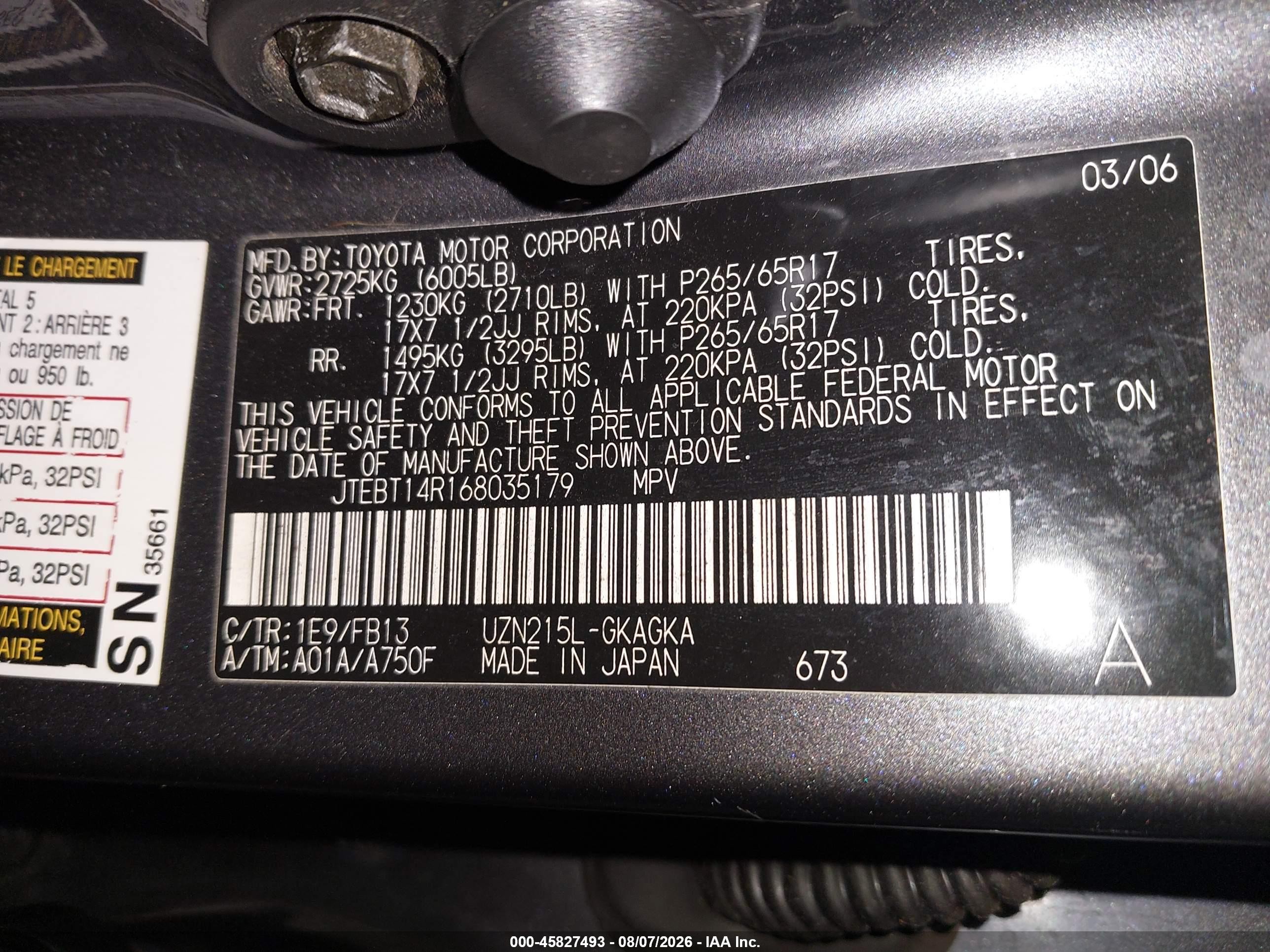 2006 Toyota 4runner Sr5 Sport V8 Gray vin: JTEBT14R168035179
