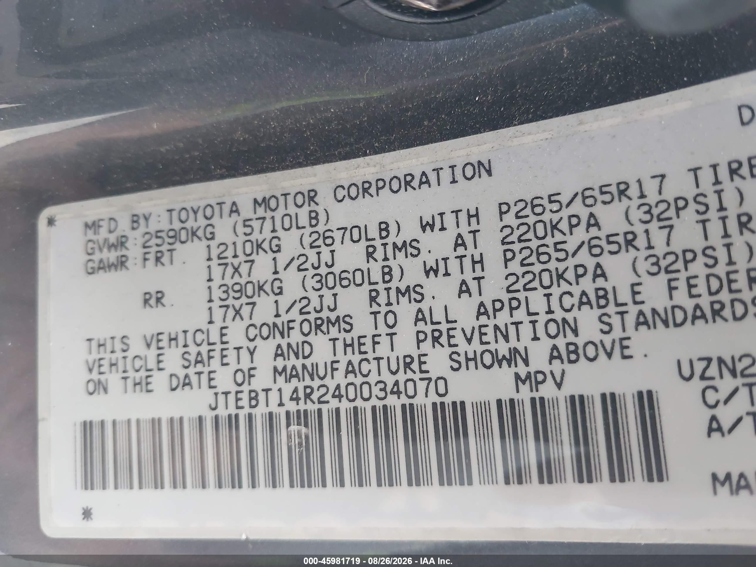 2004 Toyota 4runner Sr5 Sport V8 Gray vin: JTEBT14R240034070