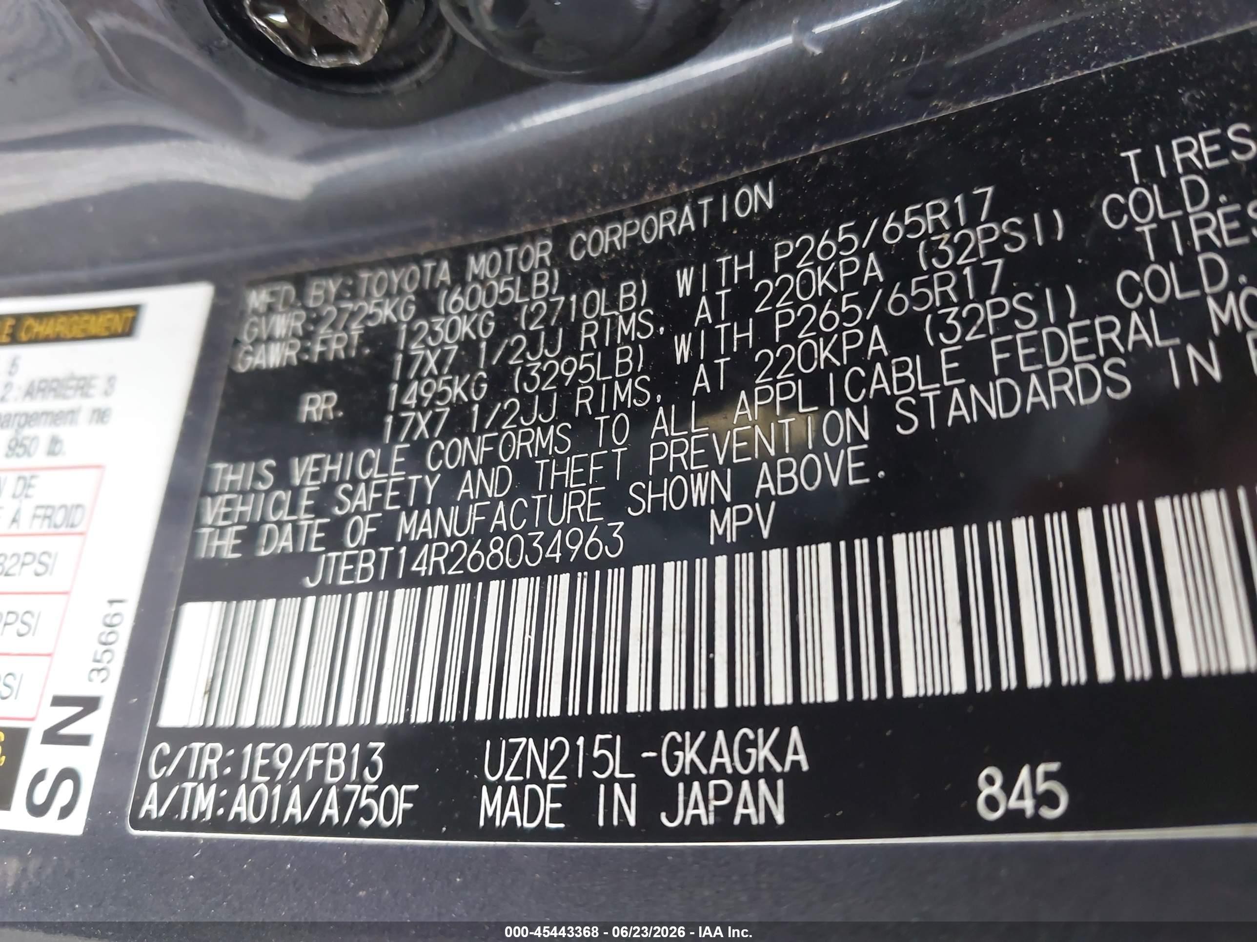 2006 Toyota 4runner Sr5 Sport V8 Gray vin: JTEBT14R268034963