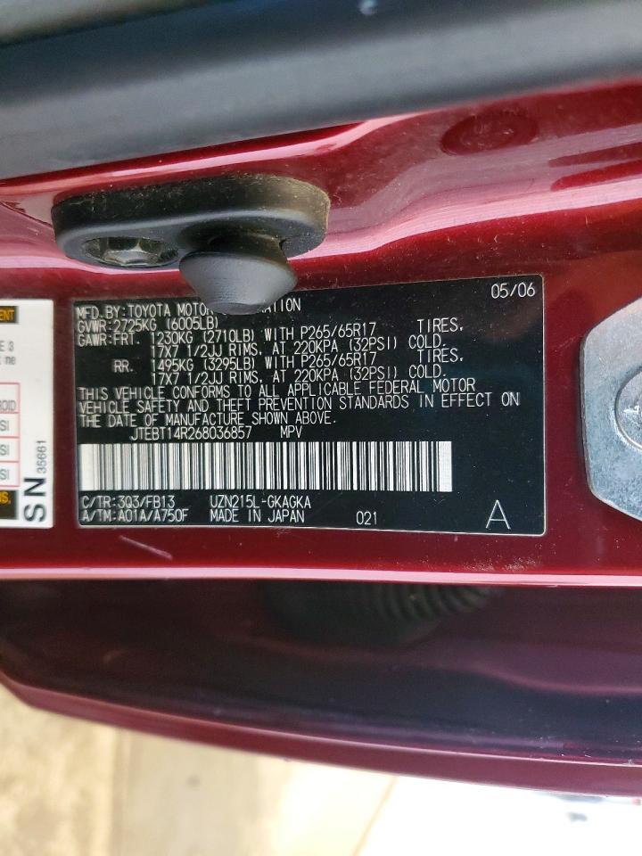2006 Toyota 4runner Sport Edition Burgundy vin: JTEBT14R268036857