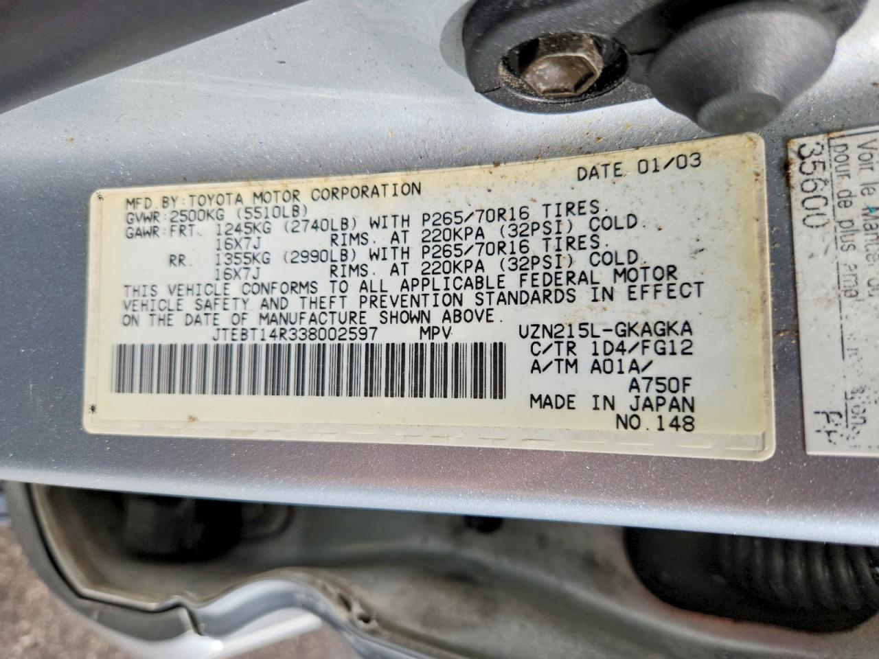 2003 Toyota 4runner Sr5 Silver vin: JTEBT14R338002597