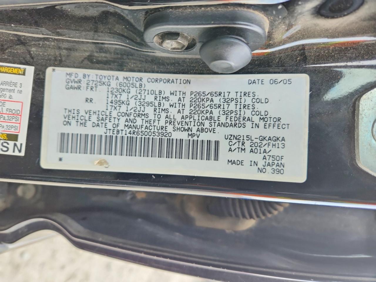 2005 Toyota 4runner Sport Edition Черный vin: JTEBT14R650053920