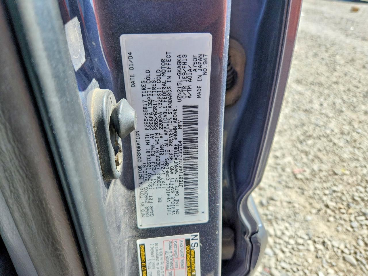 2004 Toyota 4runner Sport Edition Gray vin: JTEBT14R740035764