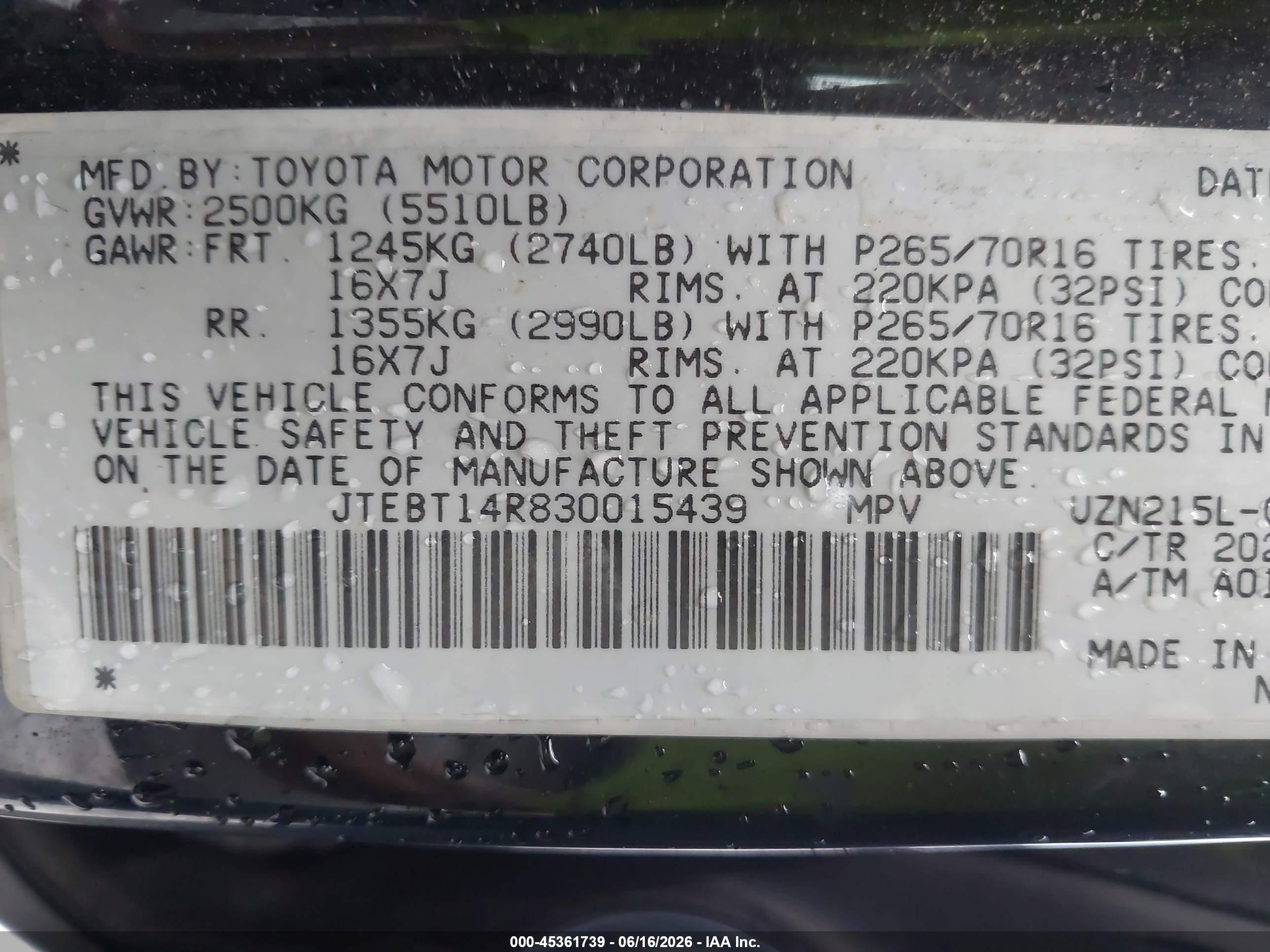2003 Toyota 4runner Sr5 V8 Black vin: JTEBT14R830015439