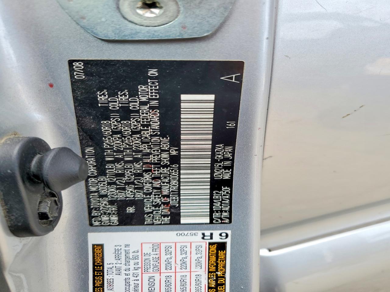 2008 Toyota 4runner Silver vin: JTEBT17R08K006516