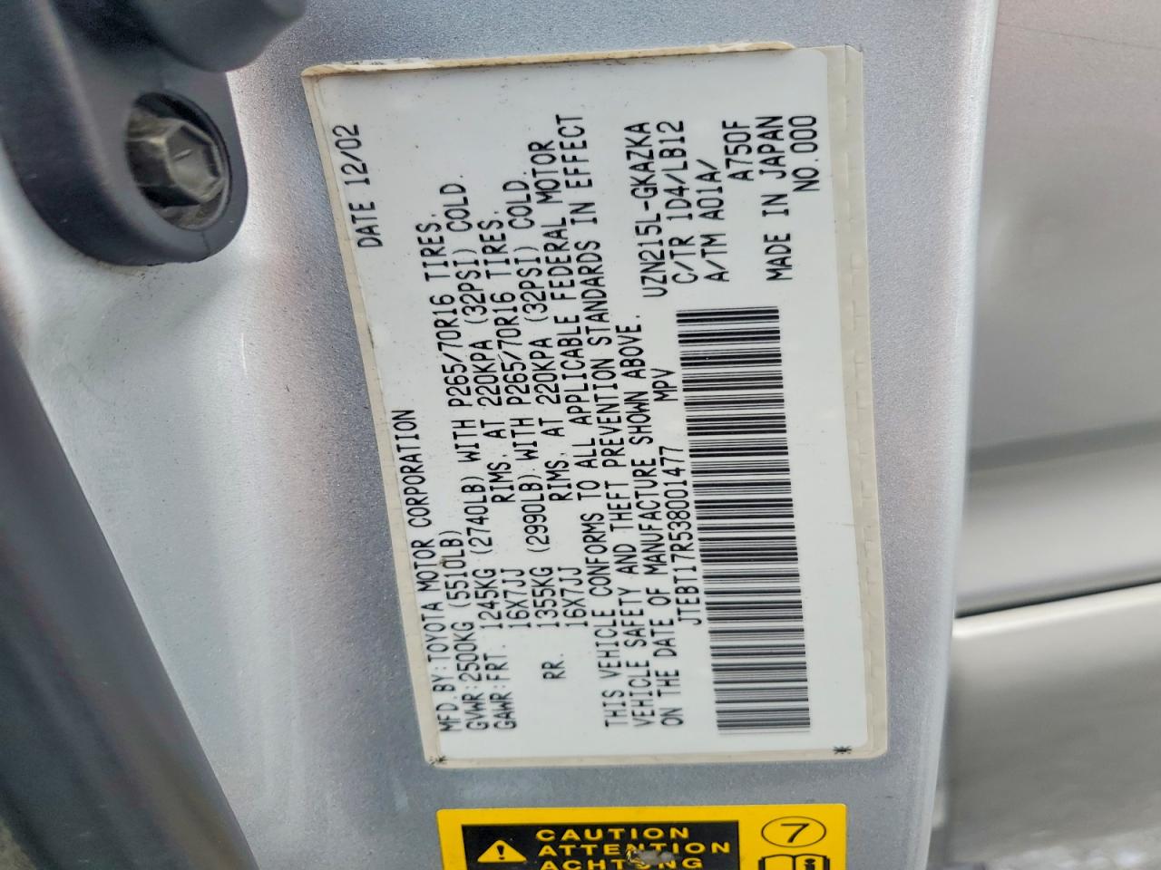 2003 Toyota 4runner Limited Silver vin: JTEBT17R538001477