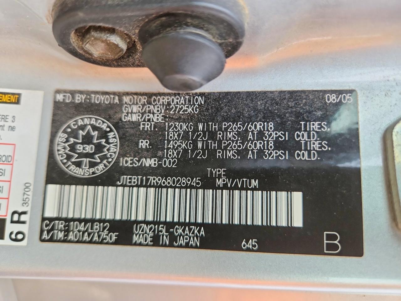 2006 Toyota 4runner Limited Silver vin: JTEBT17R968028945