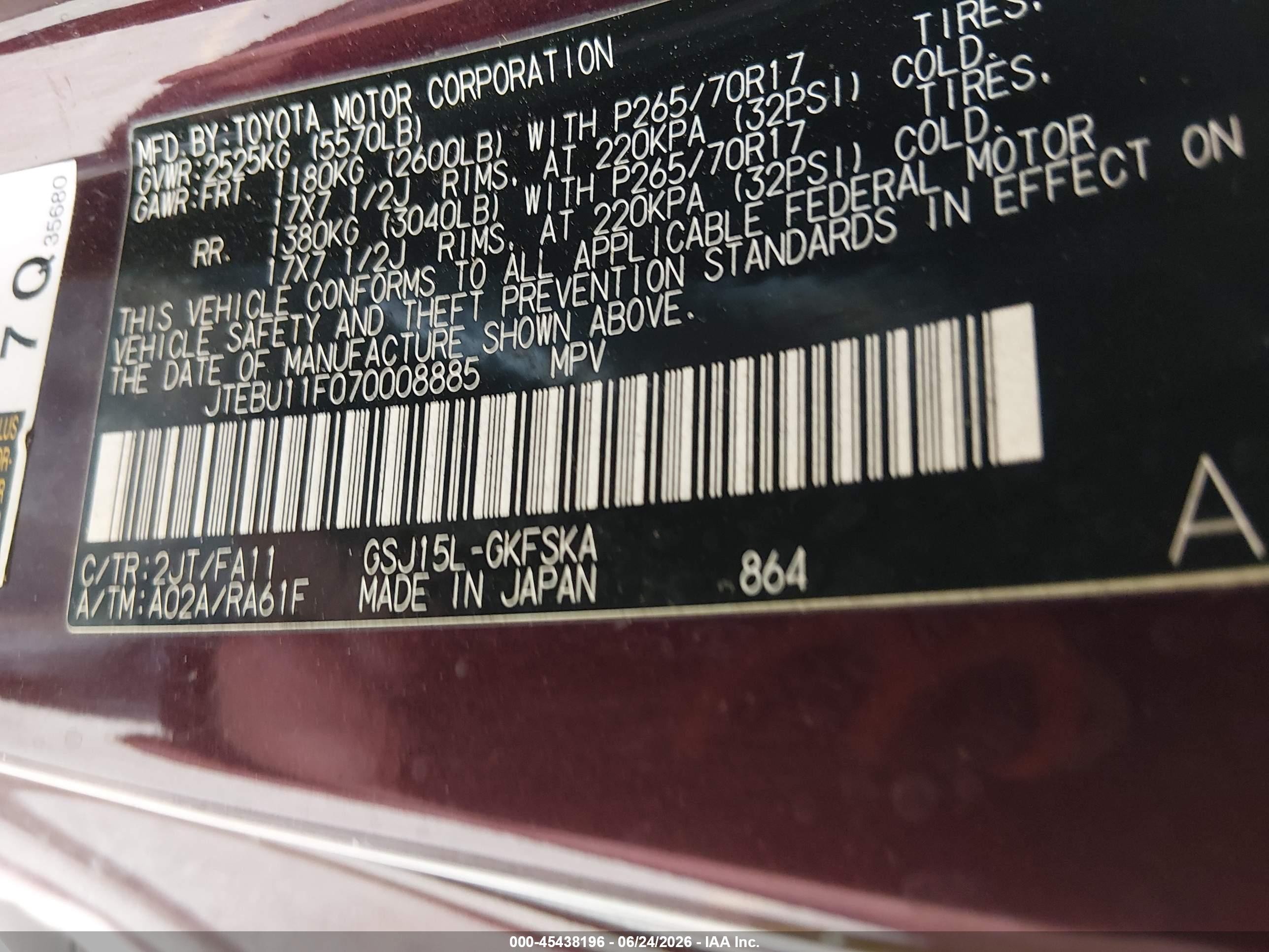2007 Toyota Fj Cruiser   Burgundy vin: JTEBU11F070008885