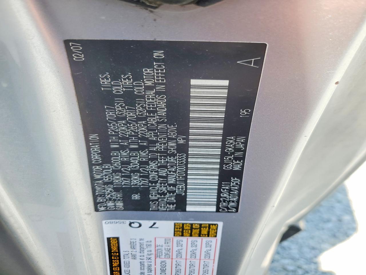 2007 Toyota Fj Cruiser Base Silver vin: JTEBU11F070073333