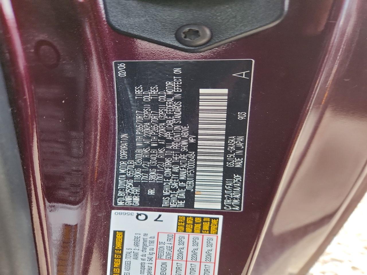 2007 Toyota Fj Cruiser Base Темно-бордовый vin: JTEBU11F570006484