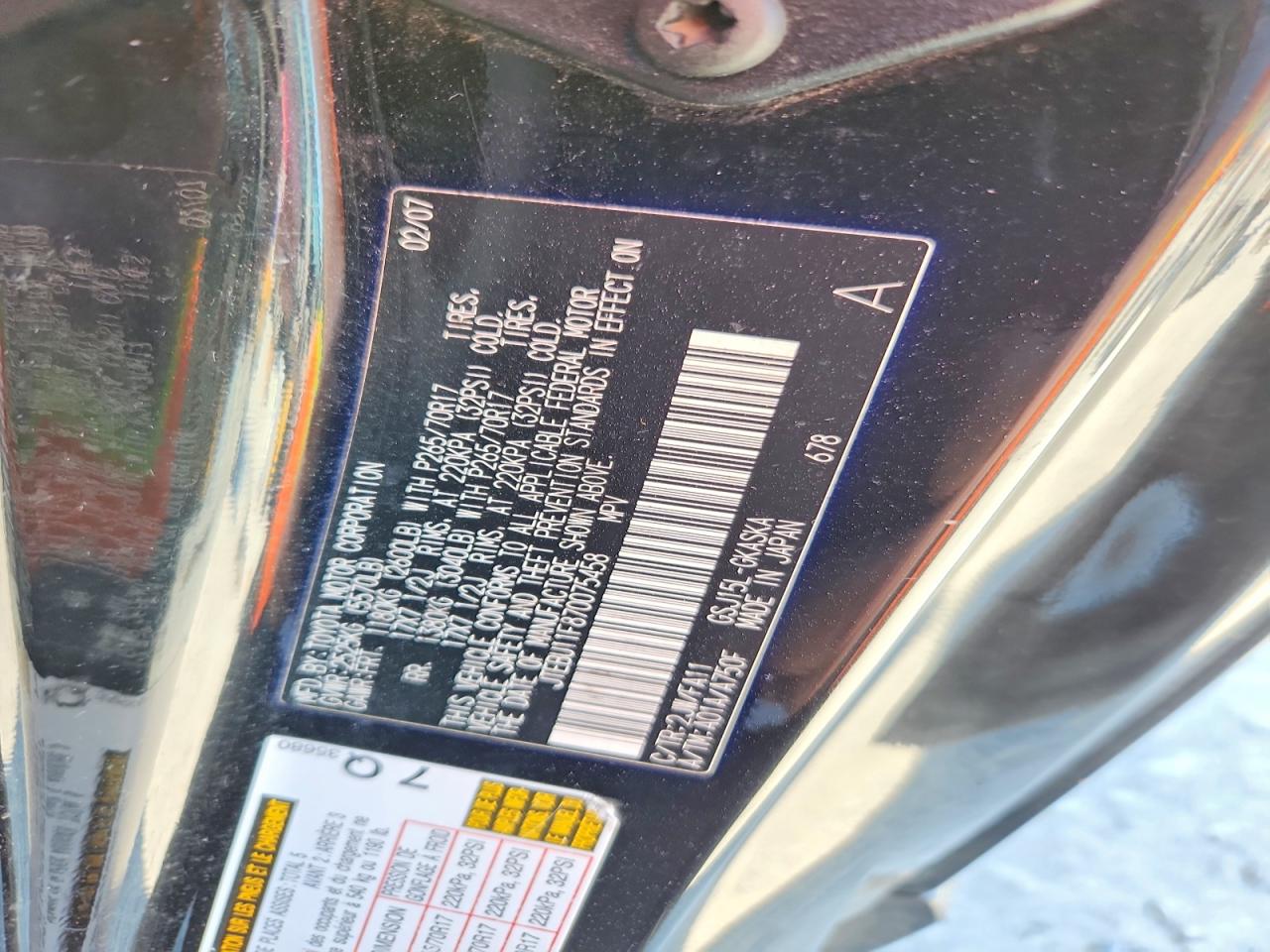2007 Toyota Fj Cruiser Base Черный vin: JTEBU11F870075458