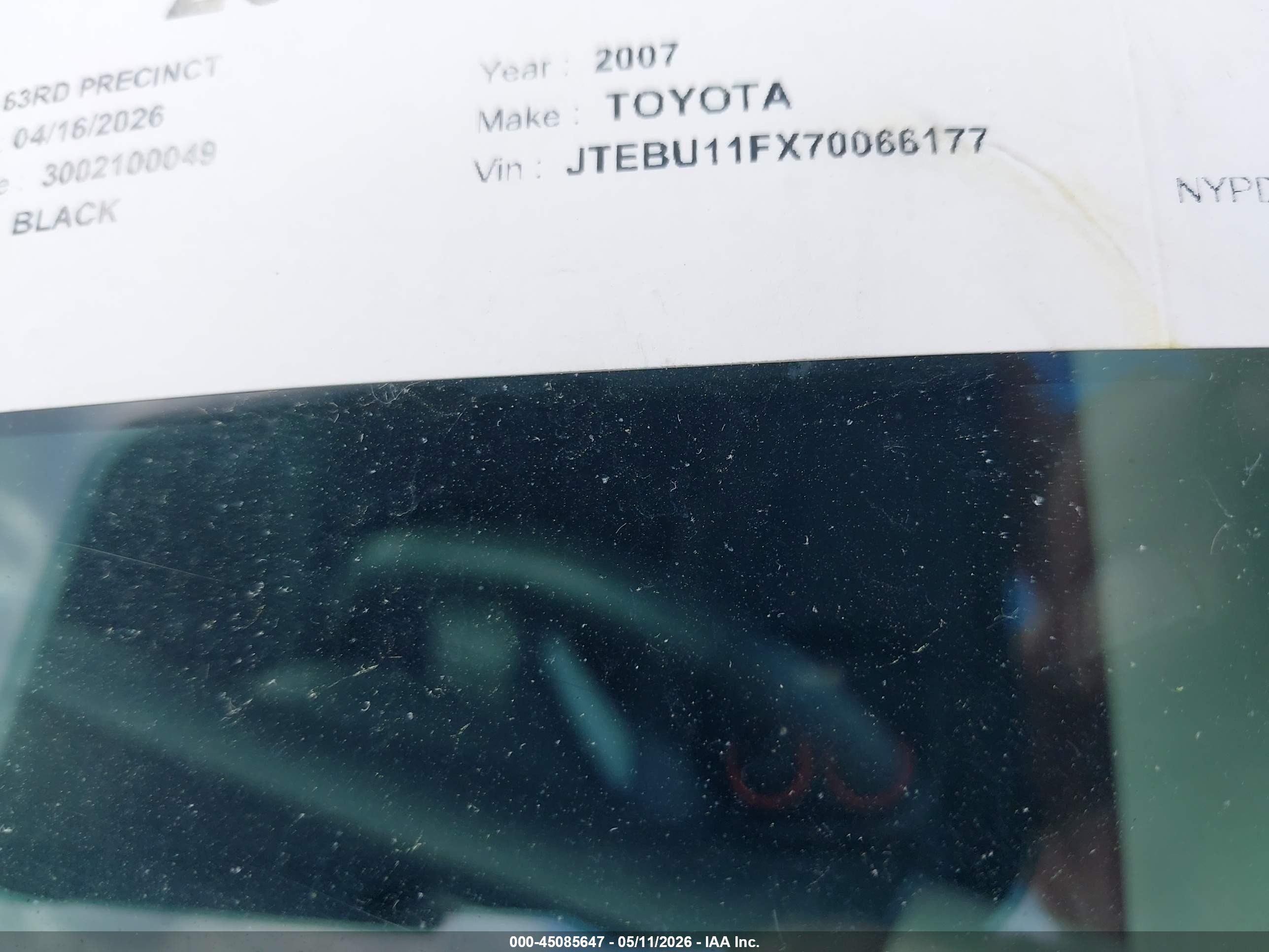 2007 Toyota Fj Cruiser   Black vin: JTEBU11FX70066177