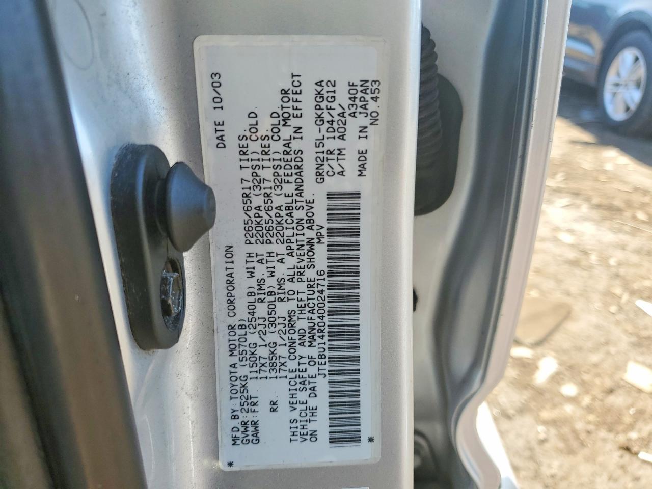 2004 Toyota 4runner Sr5 Silver vin: JTEBU14R040024716