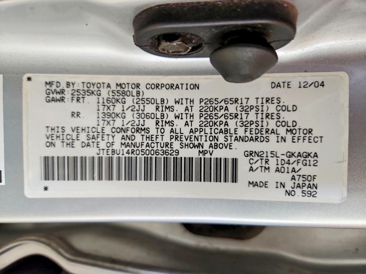 2005 Toyota 4runner Sr5 Silver vin: JTEBU14R050063629