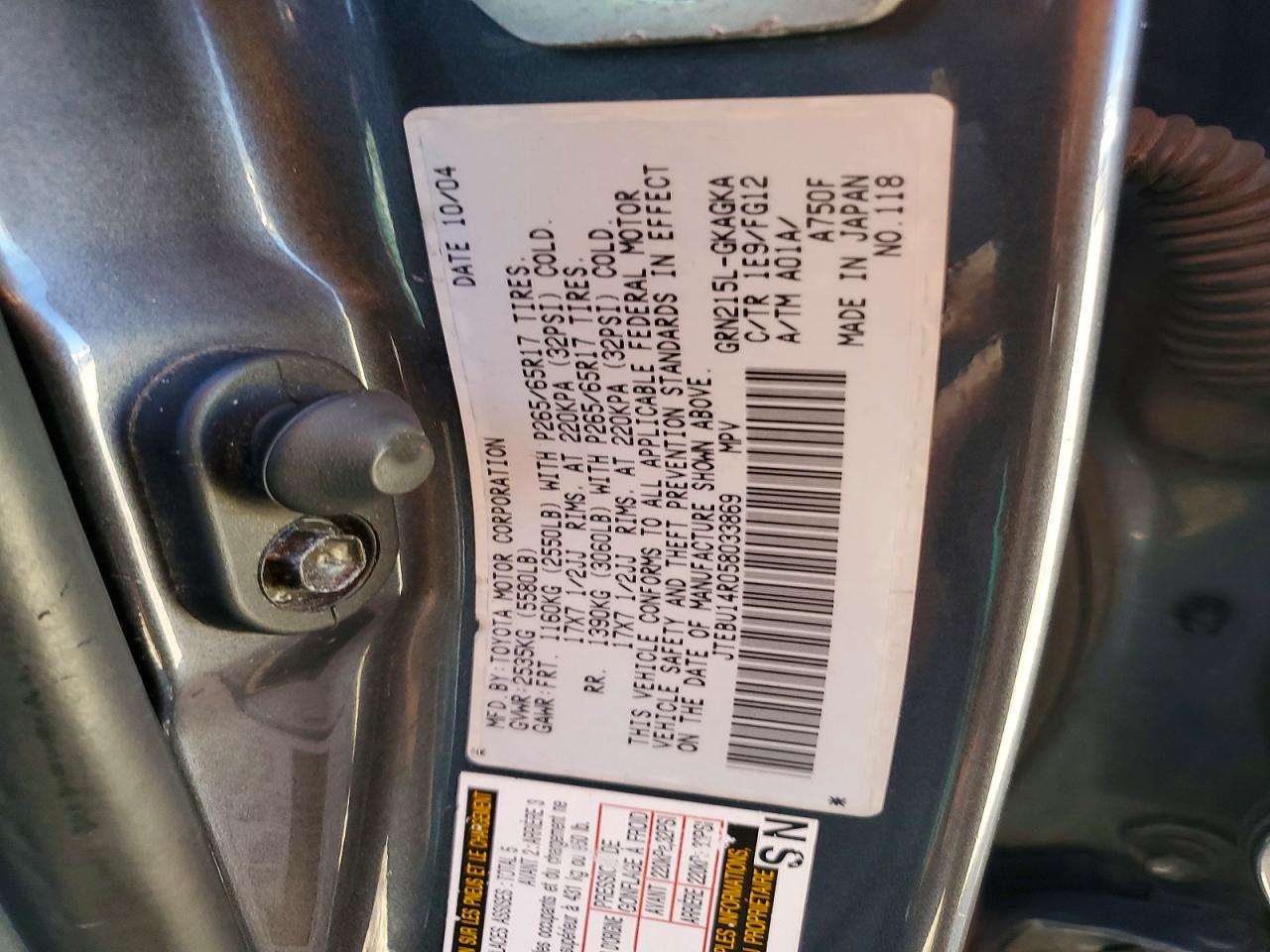 2005 Toyota 4runner Sr5 Gray vin: JTEBU14R058033869
