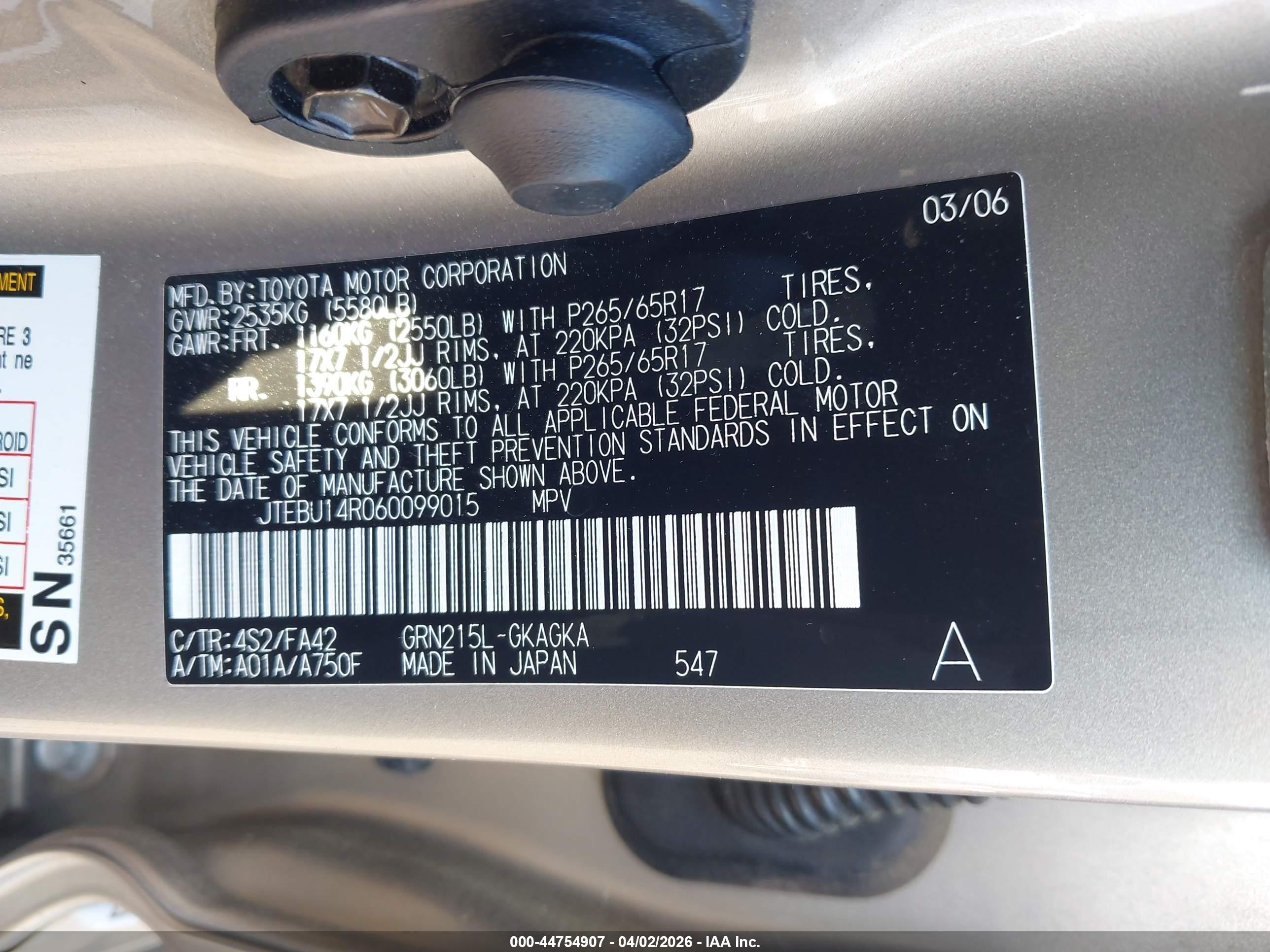 2006 Toyota 4runner Sr5 V6 Tan vin: JTEBU14R060099015