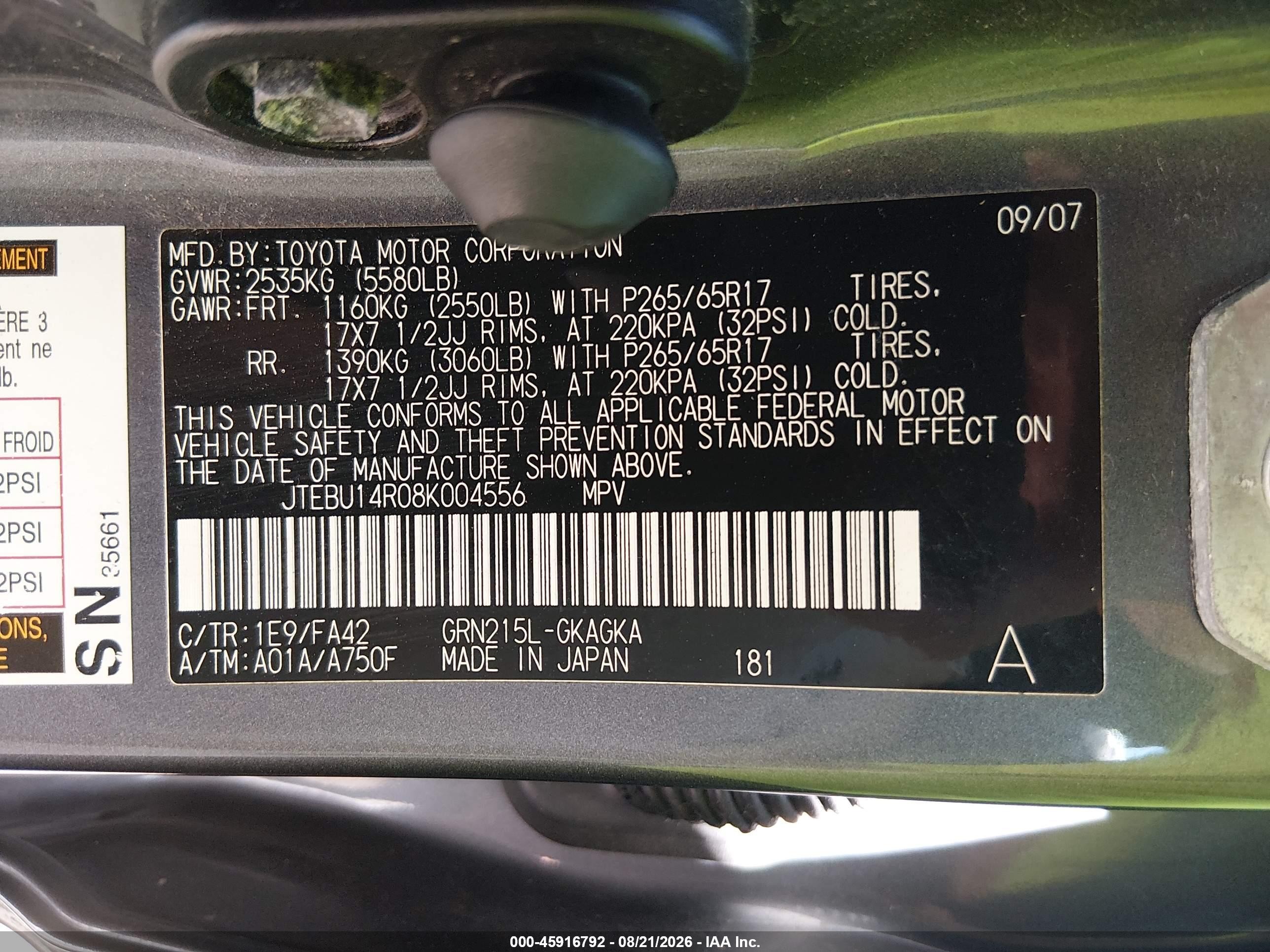 2008 Toyota 4runner Sr5 V6 Gray vin: JTEBU14R08K004556