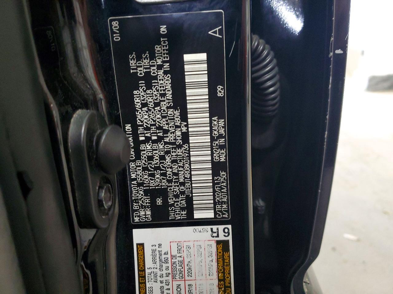 2008 Toyota 4runner Sport Edition Black vin: JTEBU14R08K019736