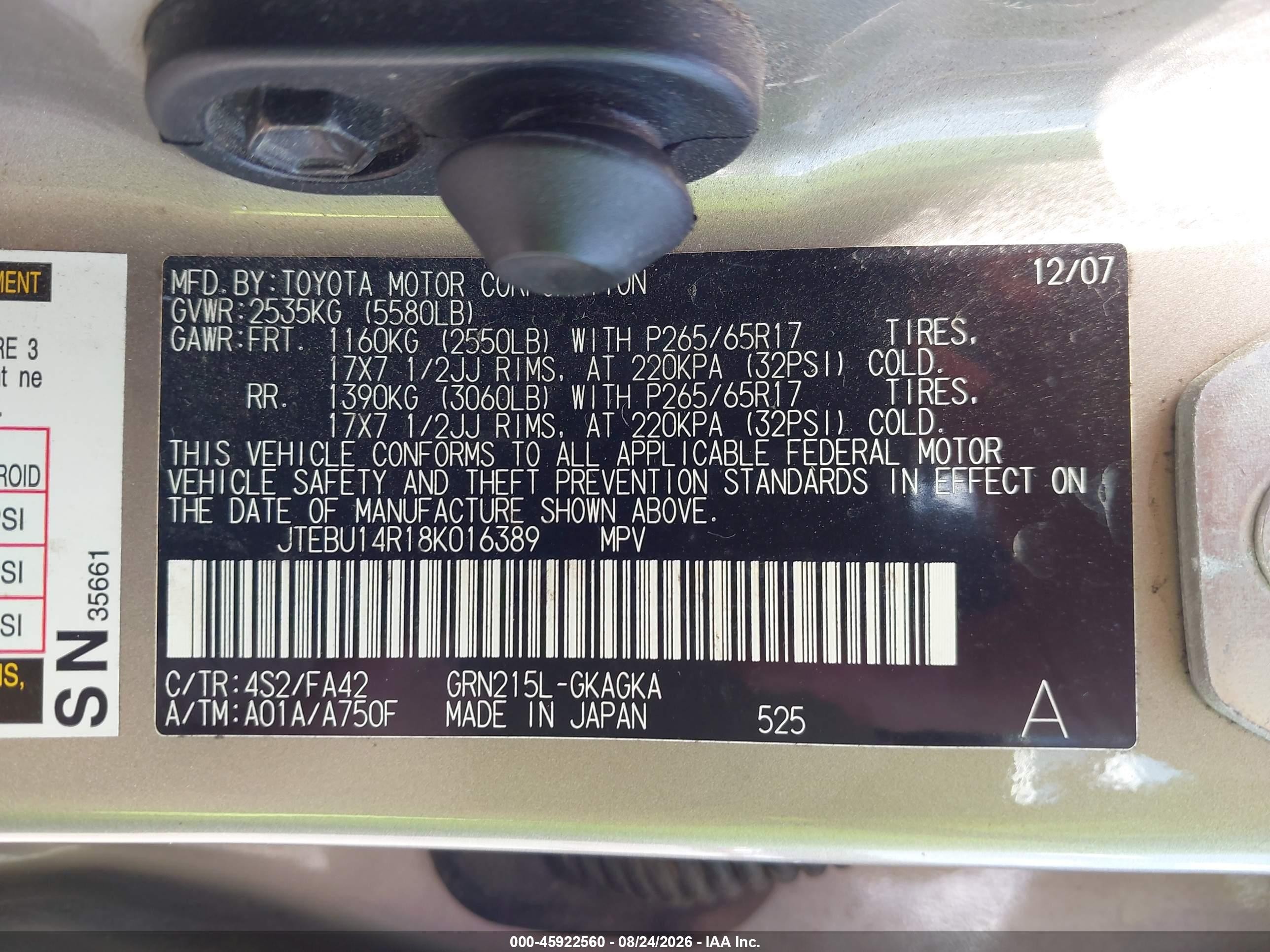 2008 Toyota 4runner Sr5 V6 Gold vin: JTEBU14R18K016389