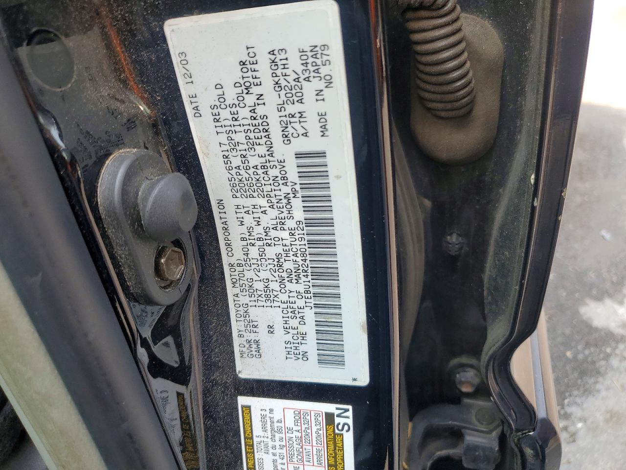 2004 Toyota 4runner Sport Edition Black vin: JTEBU14R248019129
