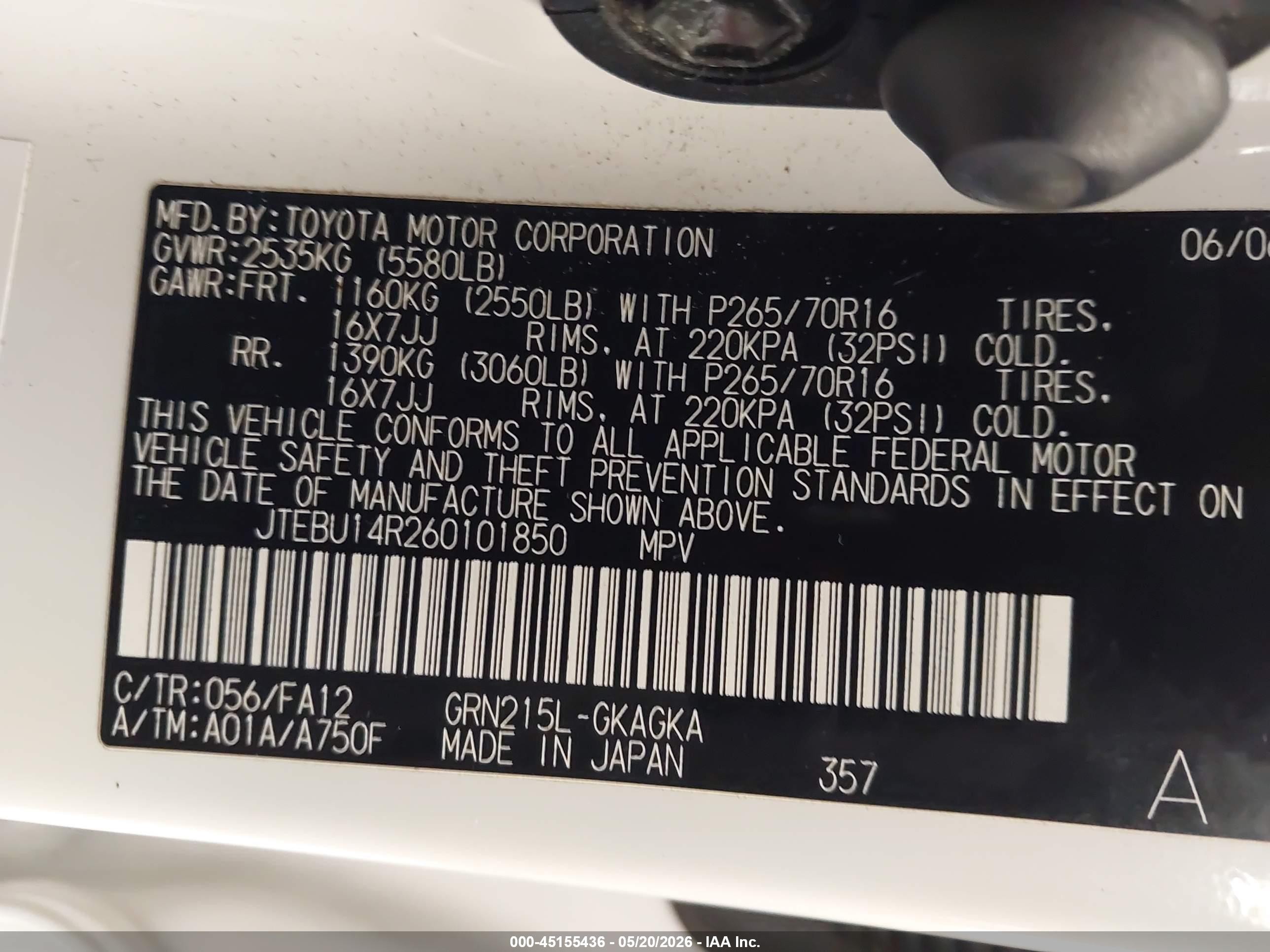 2006 Toyota 4runner Sr5 White vin: JTEBU14R260101850