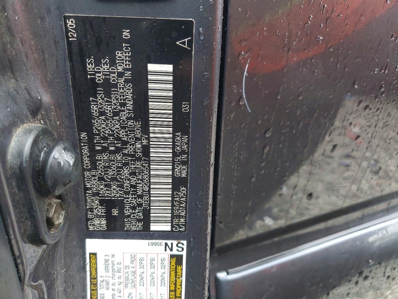 2006 Toyota 4runner Sr5 Серый vin: JTEBU14R268065417