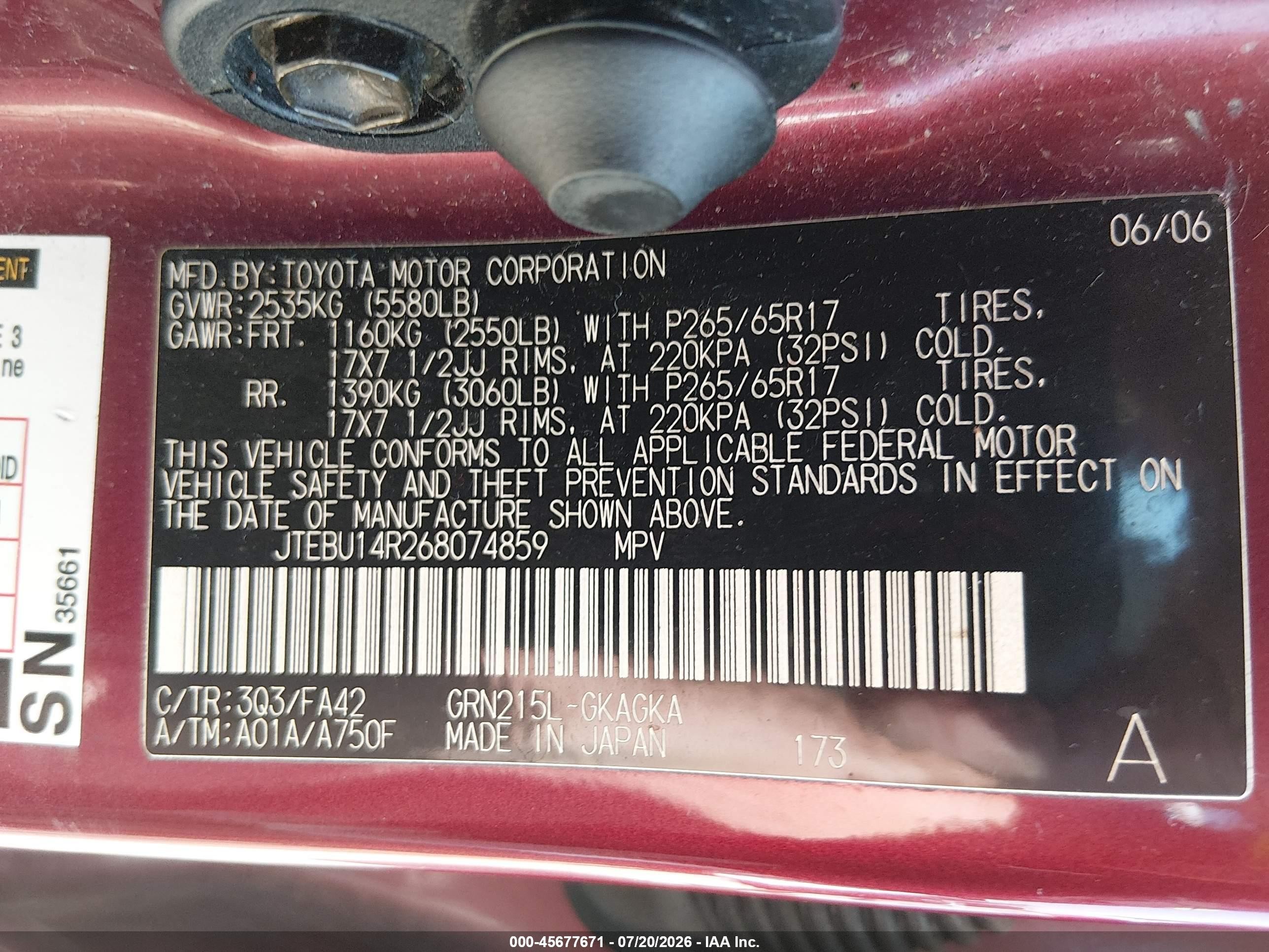 2006 Toyota 4runner Sr5 V6 Maroon vin: JTEBU14R268074859