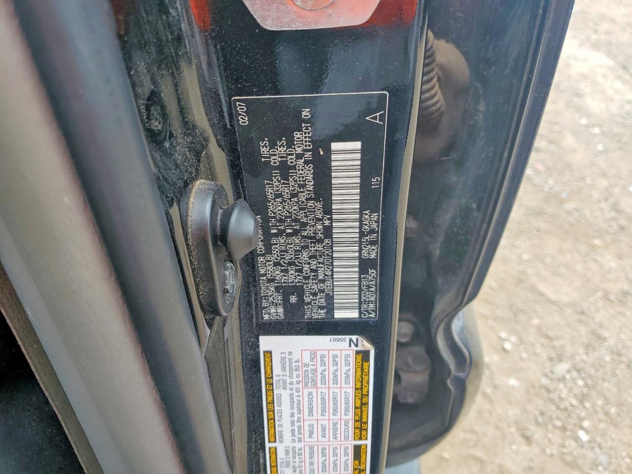 2007 Toyota 4runner Sport Edition Черный vin: JTEBU14R270120108
