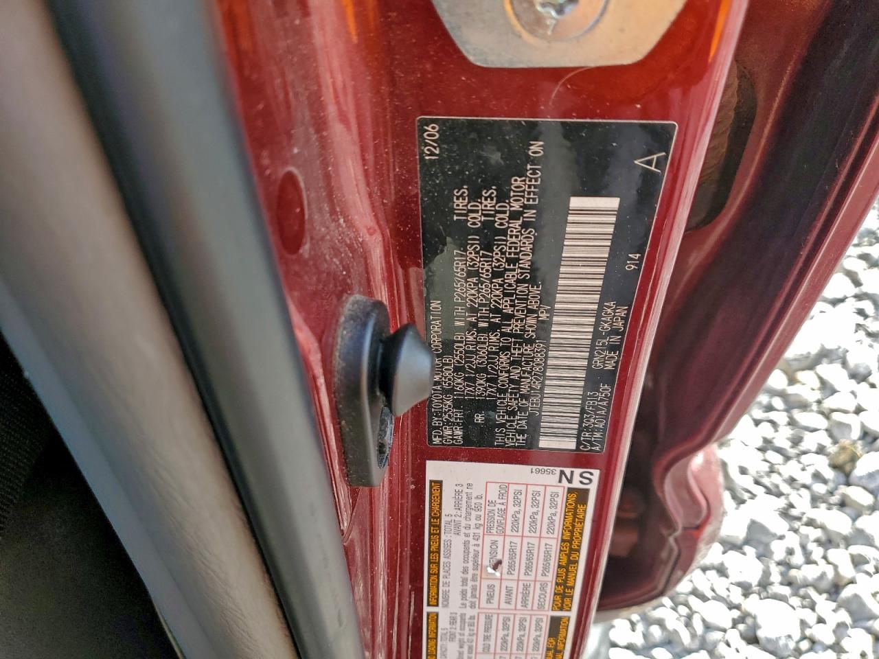 2007 Toyota 4runner Sr5 Burgundy vin: JTEBU14R278088391