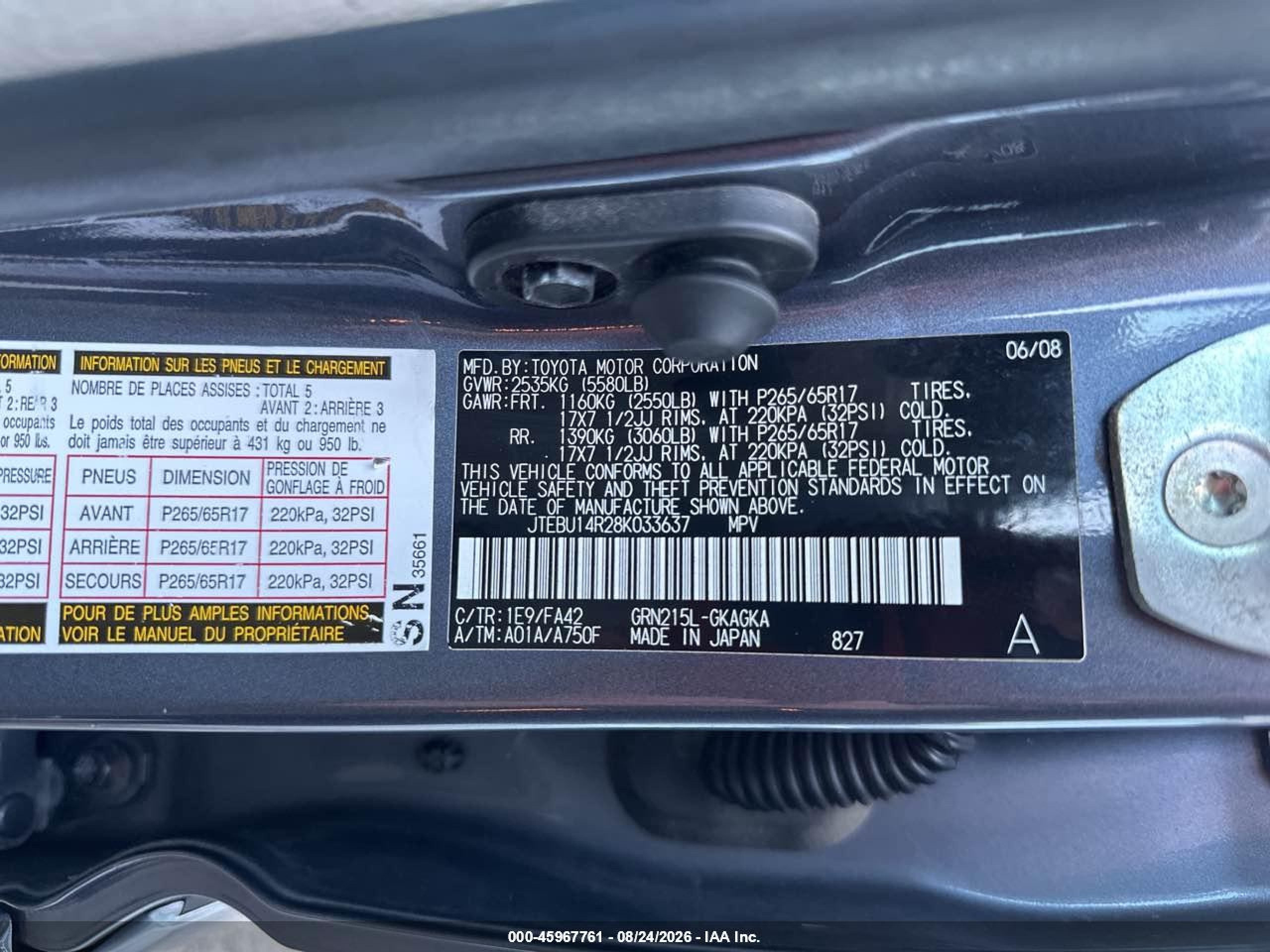 2008 Toyota 4runner Sr5 V6 Blue vin: JTEBU14R28K033637