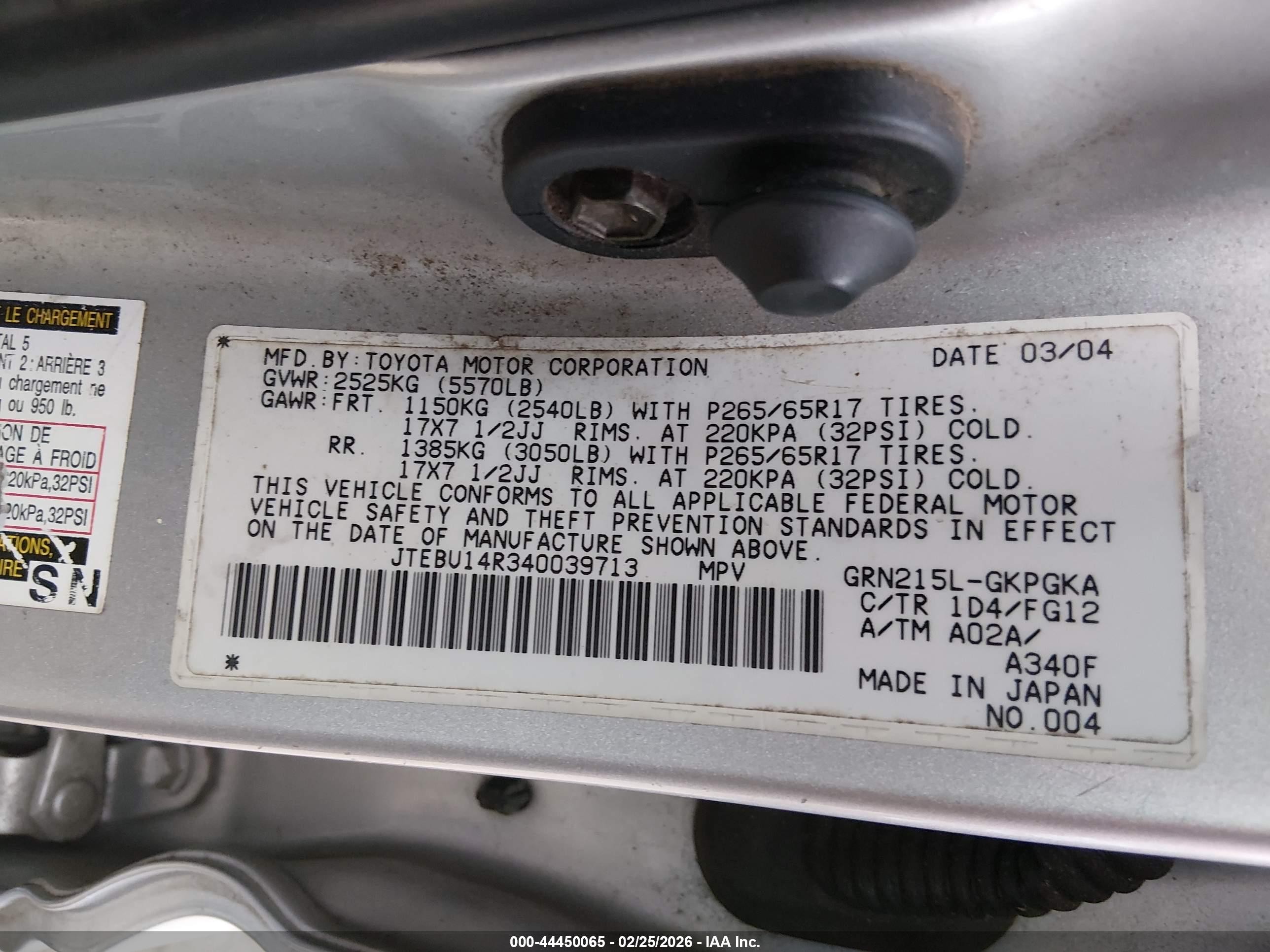 2004 Toyota 4runner Sr5 V6 Silver vin: JTEBU14R340039713