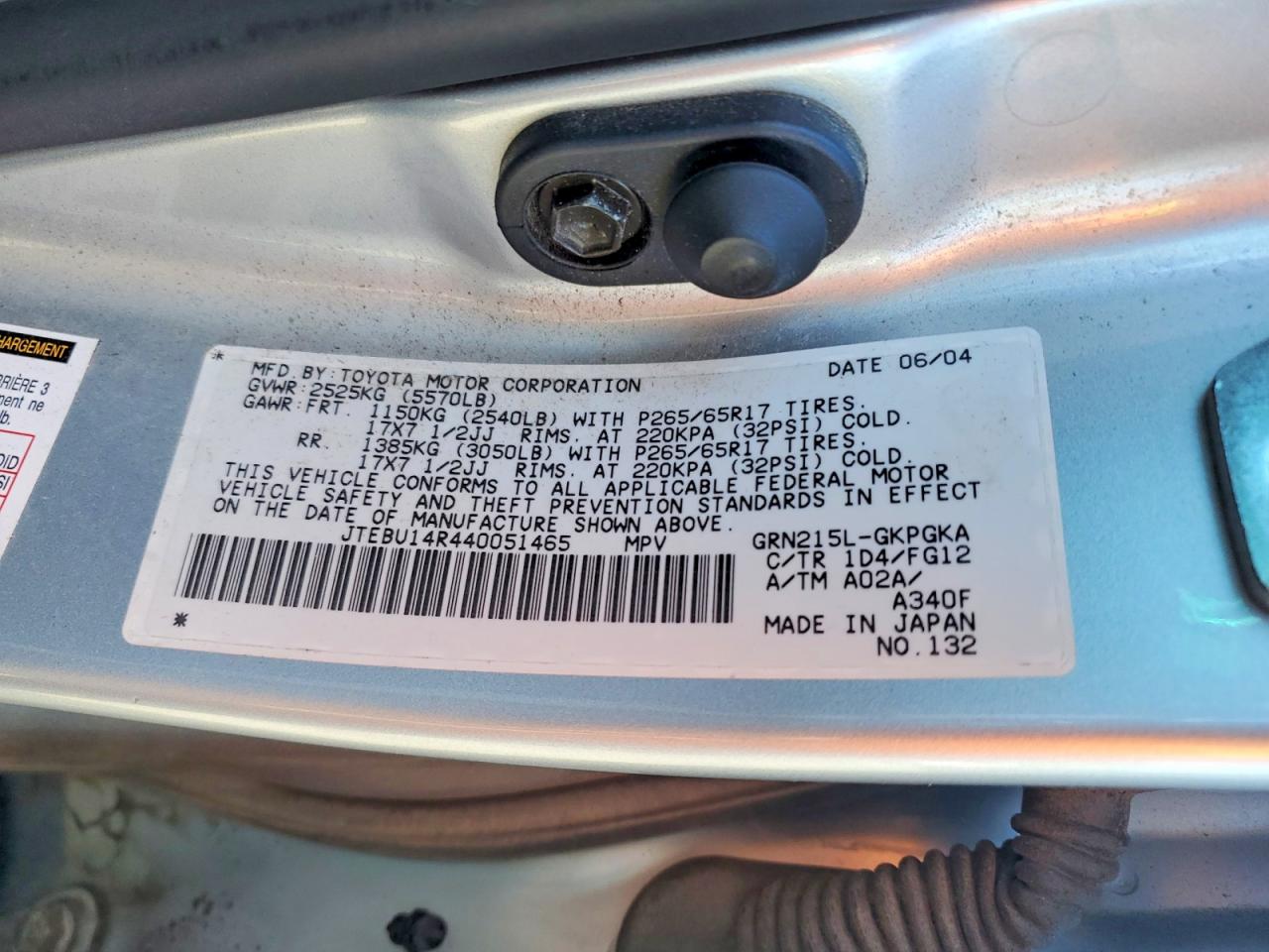 2004 Toyota 4runner Sr5 Silver vin: JTEBU14R440051465