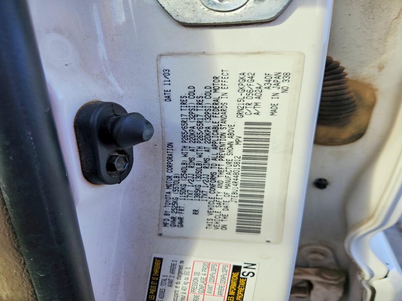 2004 Toyota 4runner Sr5 White vin: JTEBU14R448015812