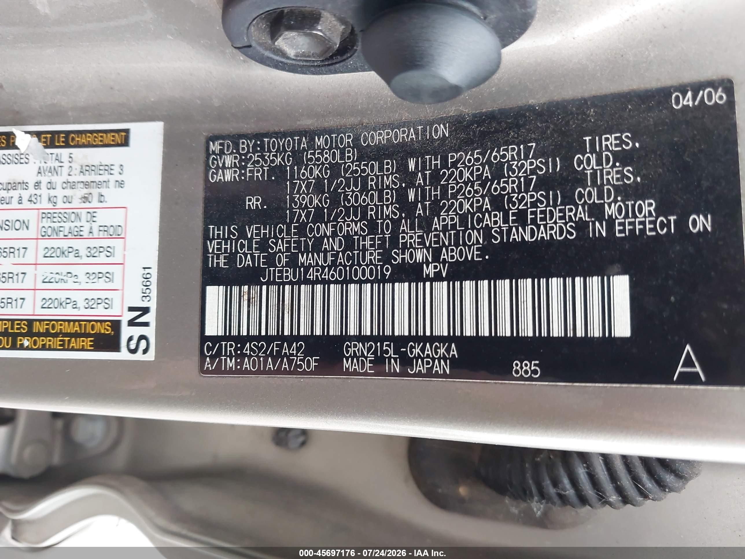 2006 Toyota 4runner Sr5 V6 Tan vin: JTEBU14R460100019