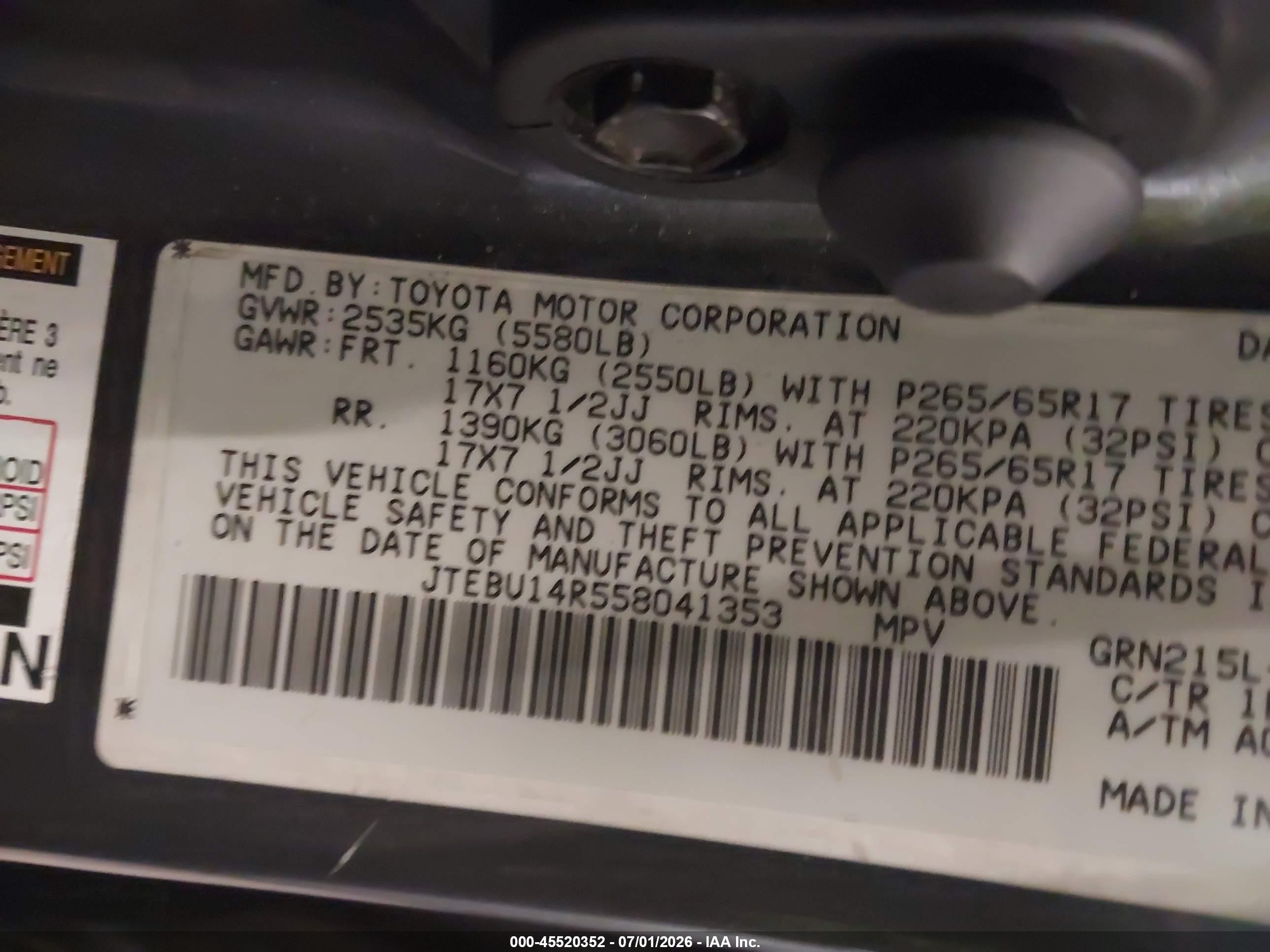 2005 Toyota 4runner Sr5 Sport V6 Gray vin: JTEBU14R558041353