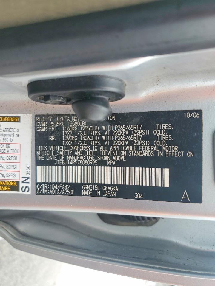 2007 Toyota 4runner Sr5 Silver vin: JTEBU14R578080995