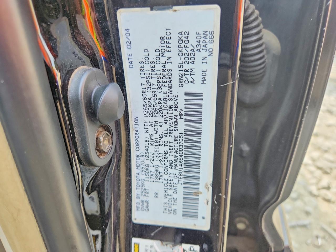 2004 Toyota 4runner Sr5 Black vin: JTEBU14R640037051