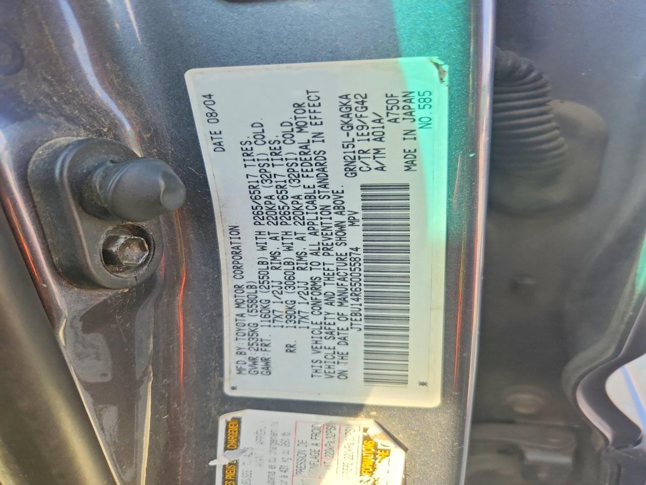 2005 Toyota 4runner Sr5 Charcoal vin: JTEBU14R650055874
