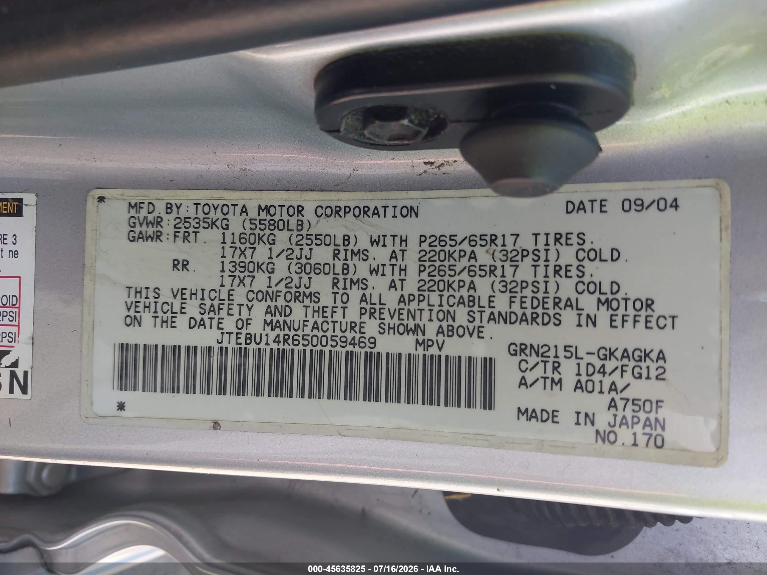 2005 Toyota 4runner Sr5 V6 Серебряный vin: JTEBU14R650059469