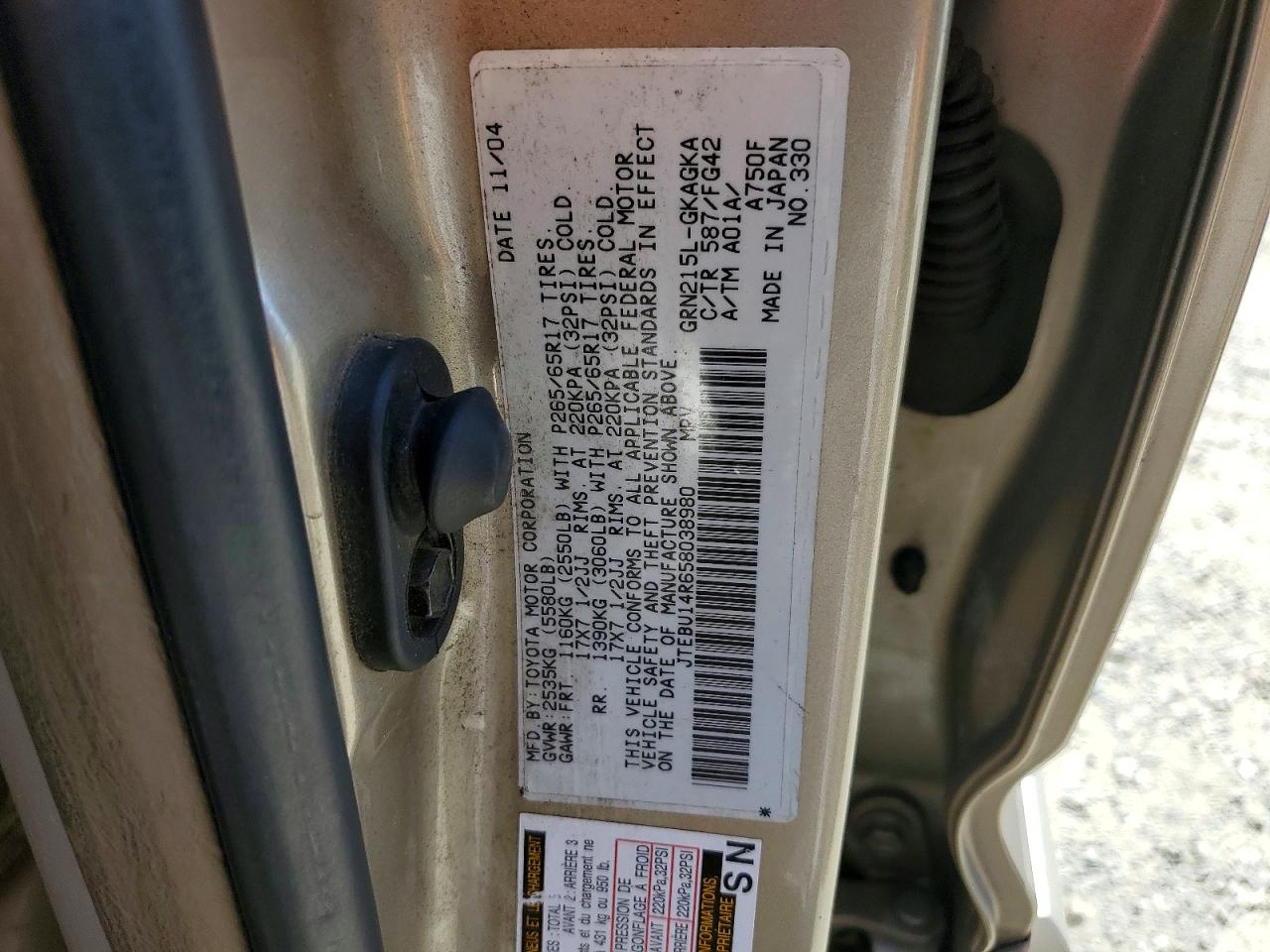 2005 Toyota 4runner Sr5 Gold vin: JTEBU14R658038980