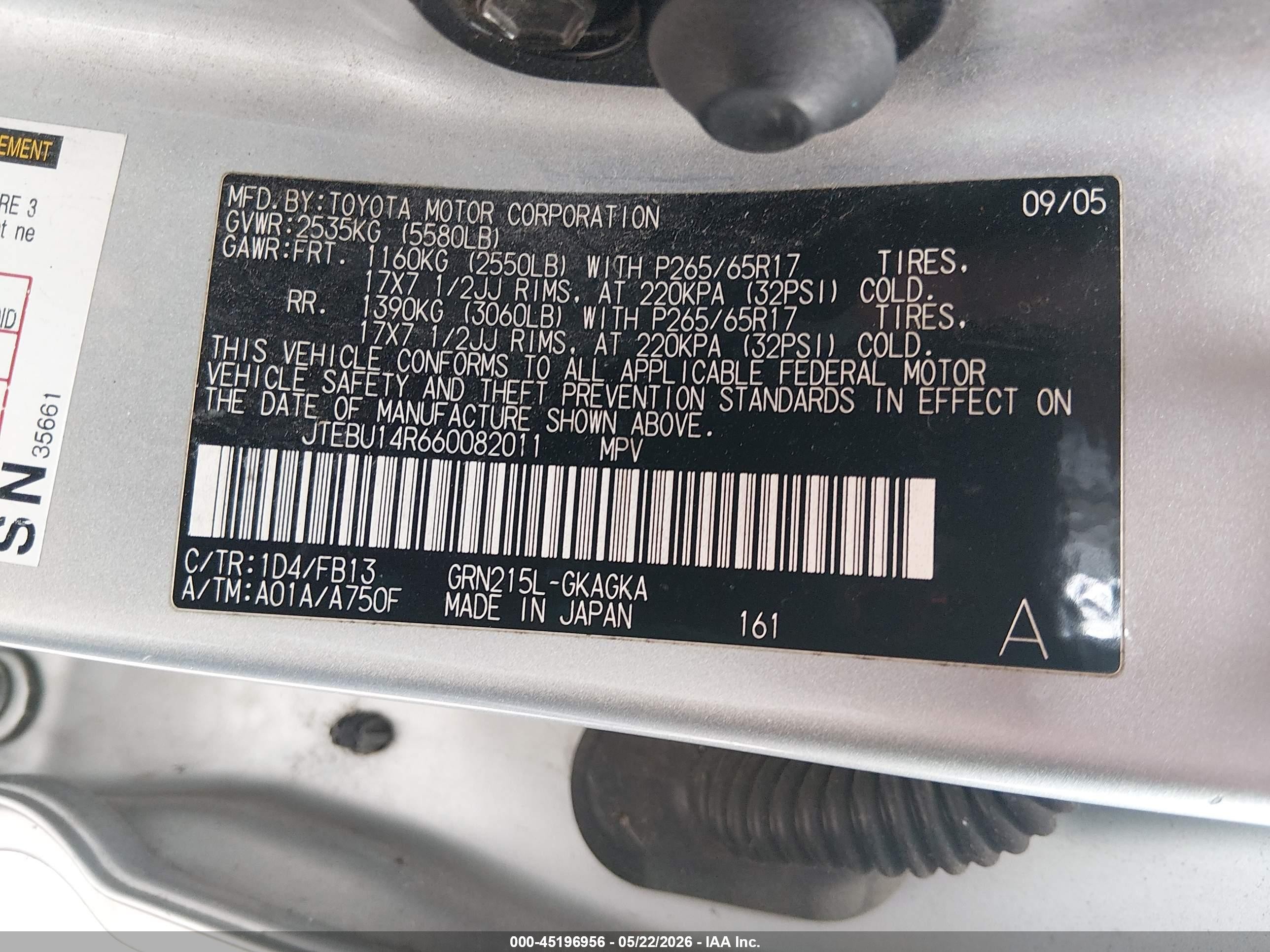 2006 Toyota 4runner Sr5 Sport V6 Silver vin: JTEBU14R660082011