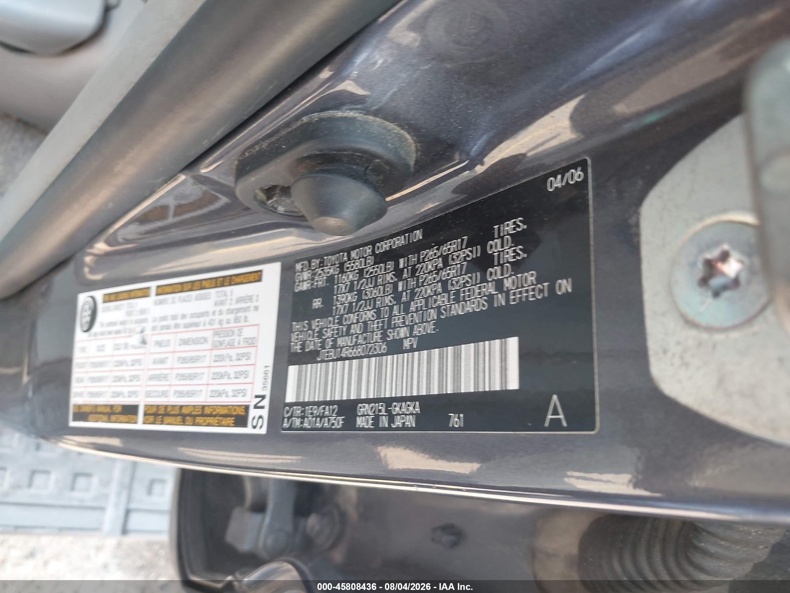 2006 Toyota 4runner Sr5 V6 Gray vin: JTEBU14R668072306