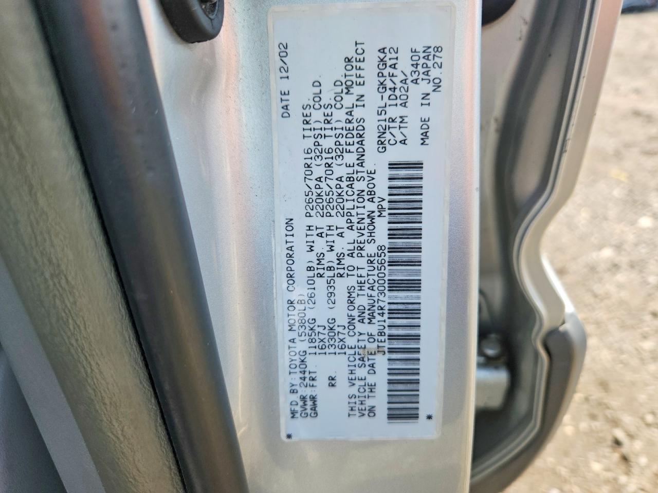 2003 Toyota 4runner Sr5 Серебряный vin: JTEBU14R730005658